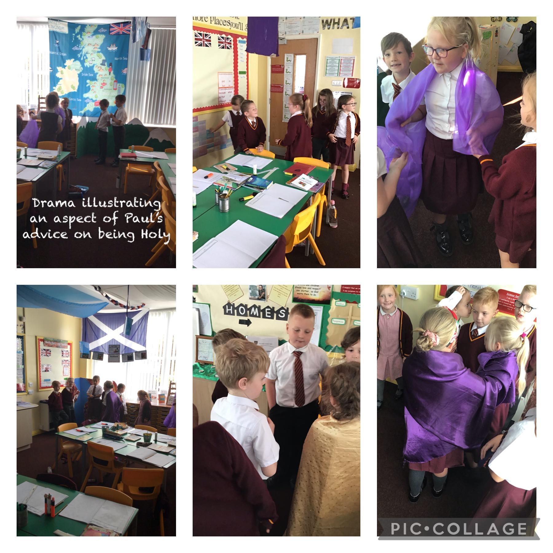 Y3 using drama techniques to show aspects of Paul's advice on been Holy.